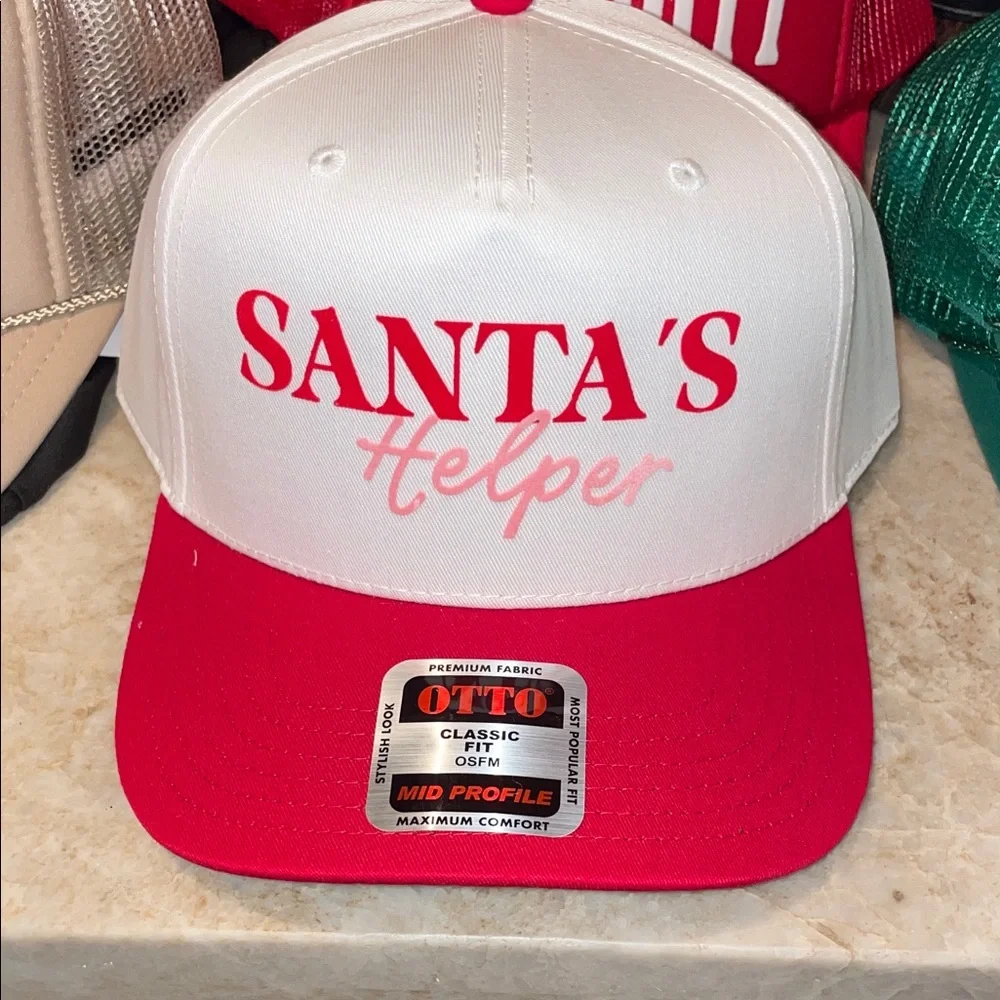 NWT (tiny flaw) Red and White Santa's Helper SnapBack Hat